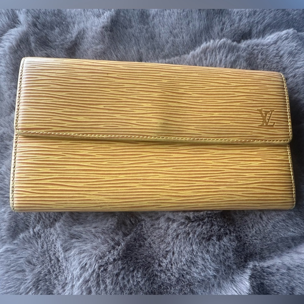 Louis Vuitton Yellow Epi Long Wallet with Purple Interior.